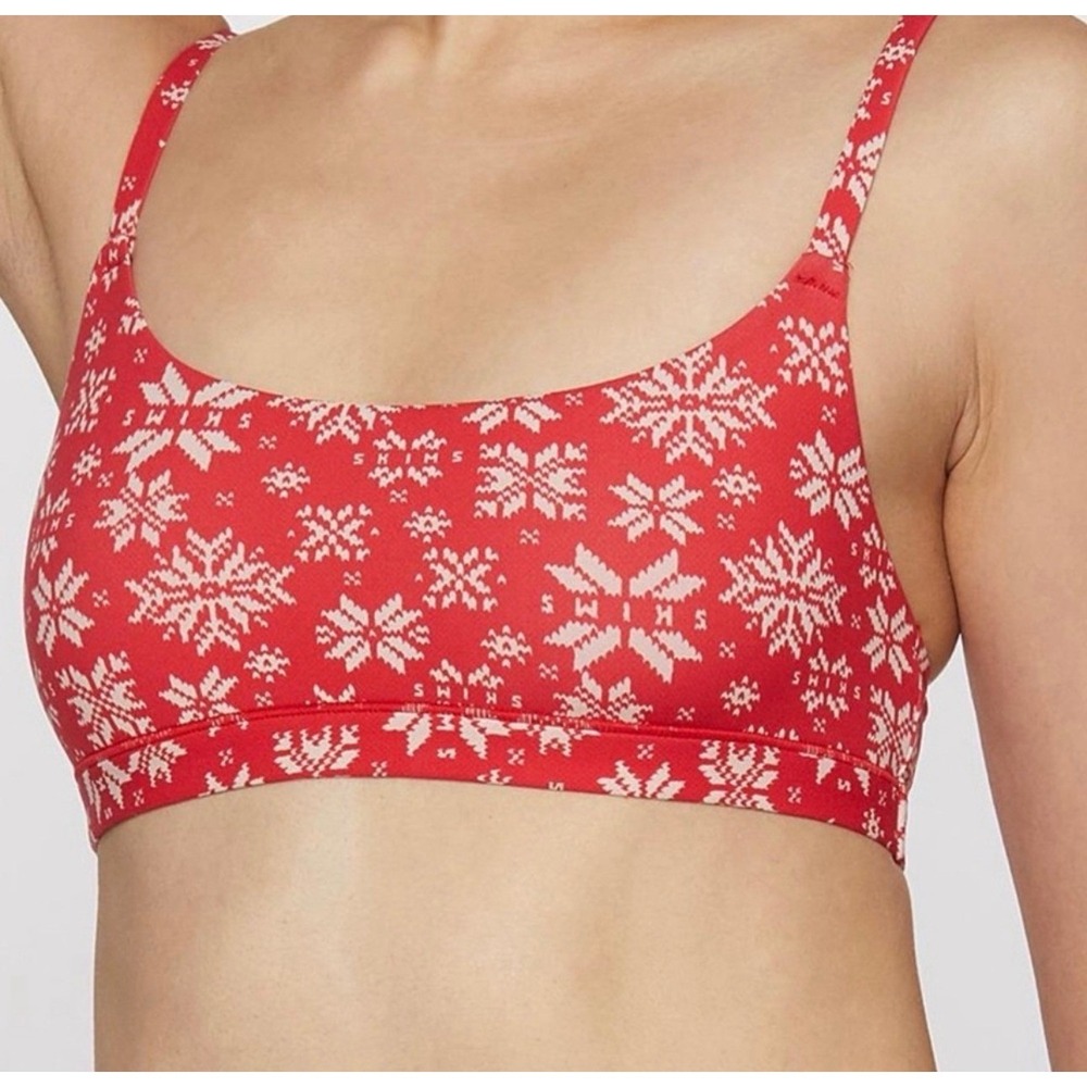 Skims Fits Everybody Scoop Bralette Red Snowflake Fair Isle Small NWOT